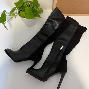 Vince Camino Knee High Pull On Black Leather Boots